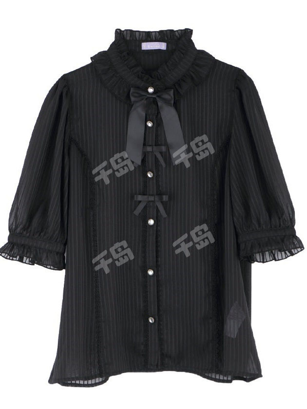 Kawaii - Striped Sheer Short Sleeved Blouse