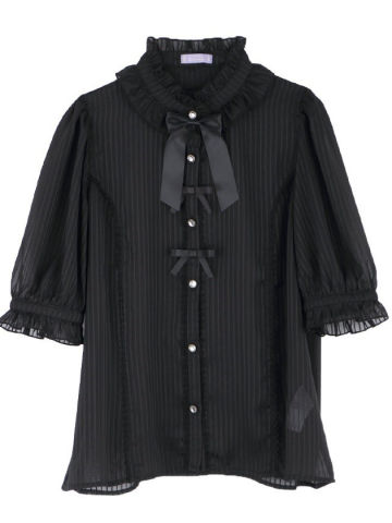 Kawaii - Striped Sheer Short Sleeved Blouse