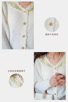 干花滴胶扣子 复古刺绣开衫-资料图